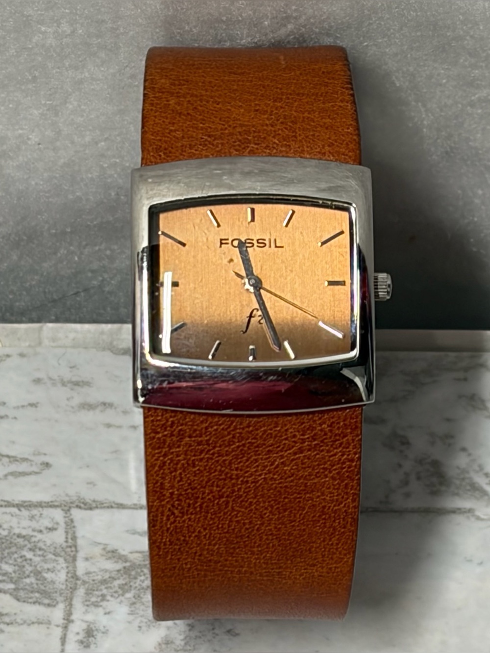 Fossil F2 Womens Watch Tan Leather All Stainless Steel  ES-9849